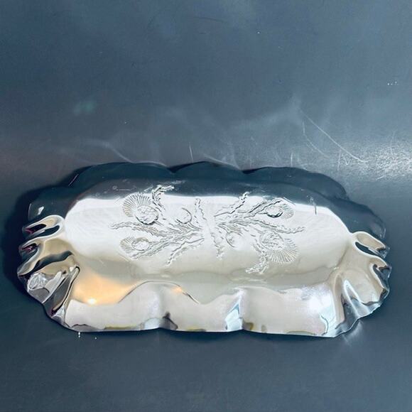 Hammered Aluminum Metal Rectangular Flower Tray Vanity Serving Dish 1940 Vintage - Picture 2 of 15